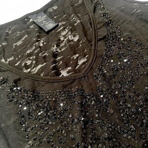 Vintage Faded Glory • Y2K Black Beaded / Sequins V Neck Tank top • SIZE - XL